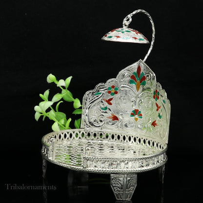 925 sterling silver handmade vintage style Sinhasan, God throne, god statue's chair Singhasan, temple puja Aasan chouki article su568 - TRIBAL ORNAMENTS
