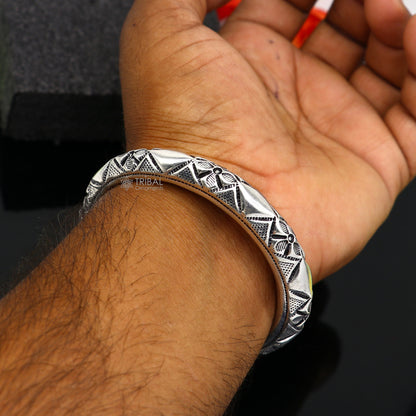 925 Sterling silver handmade Vintage style unique work Lord Shiva trident trishul kada bangle bracelet with Rudraksha customized kada nsk768 - TRIBAL ORNAMENTS