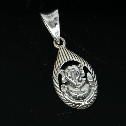 Sterling silver Ganesha pendant by Tribal Ornaments, unisex jewelry with intricate vintage-style design and detailed idol craftsmanship.