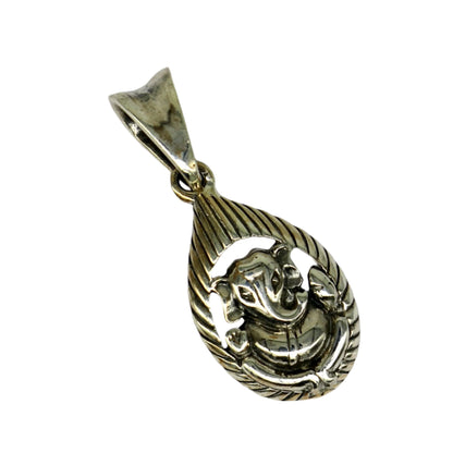 Unisex 925 sterling silver Ganesha pendant with intricate tribal design, handmade vintage-style jewelry by TRIBAL ORNAMENTS.