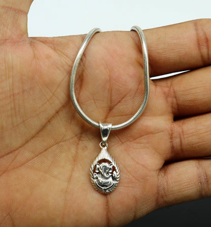 Sterling silver Ganesha pendant by Tribal Ornaments, unisex jewelry featuring a handmade vintage-style idol design.