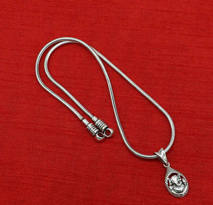 925 sterling silver Ganesha pendant, handmade unisex jewelry with vintage design by TRIBAL ORNAMENTS, featuring intricate idol detailing.