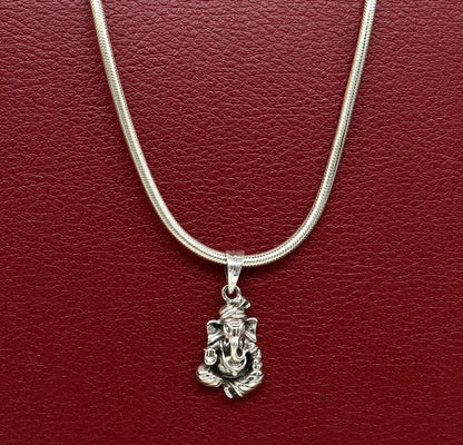 Vintage-style 925 sterling silver Ganesha pendant by Tribal Ornaments, unisex jewelry featuring intricate handmade design.