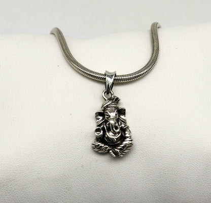 Unisex 925 sterling silver Ganesha pendant necklace with intricate tribal design, handmade vintage-style jewelry by Tribal Ornaments.