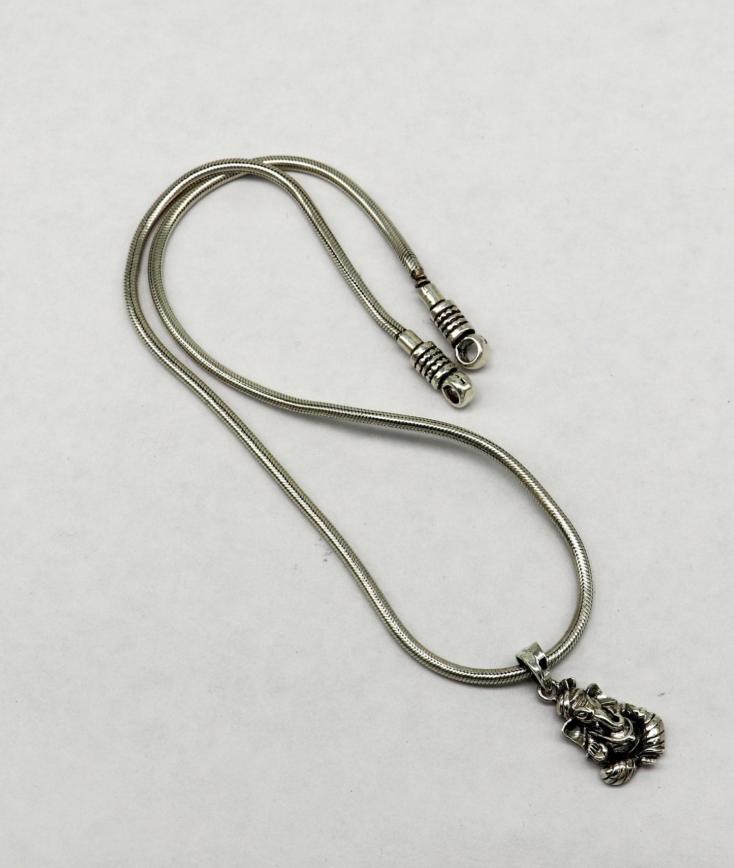 Unisex 925 sterling silver Ganesha pendant with intricate tribal design, handmade vintage jewelry by TRIBAL ORNAMENTS.