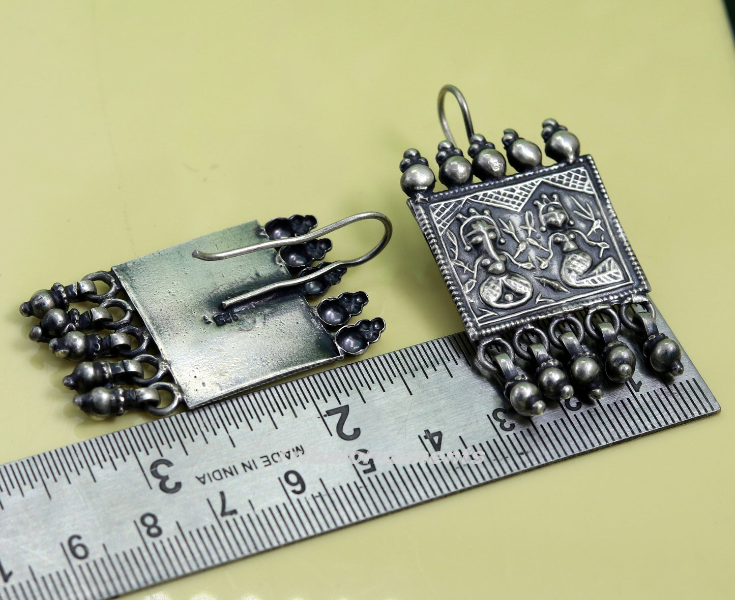 925 sterling silver handmade vintage tribal deity design excellent customized hoops earring with gorgeous hanging drops tribal earrings s829 - TRIBAL ORNAMENTS