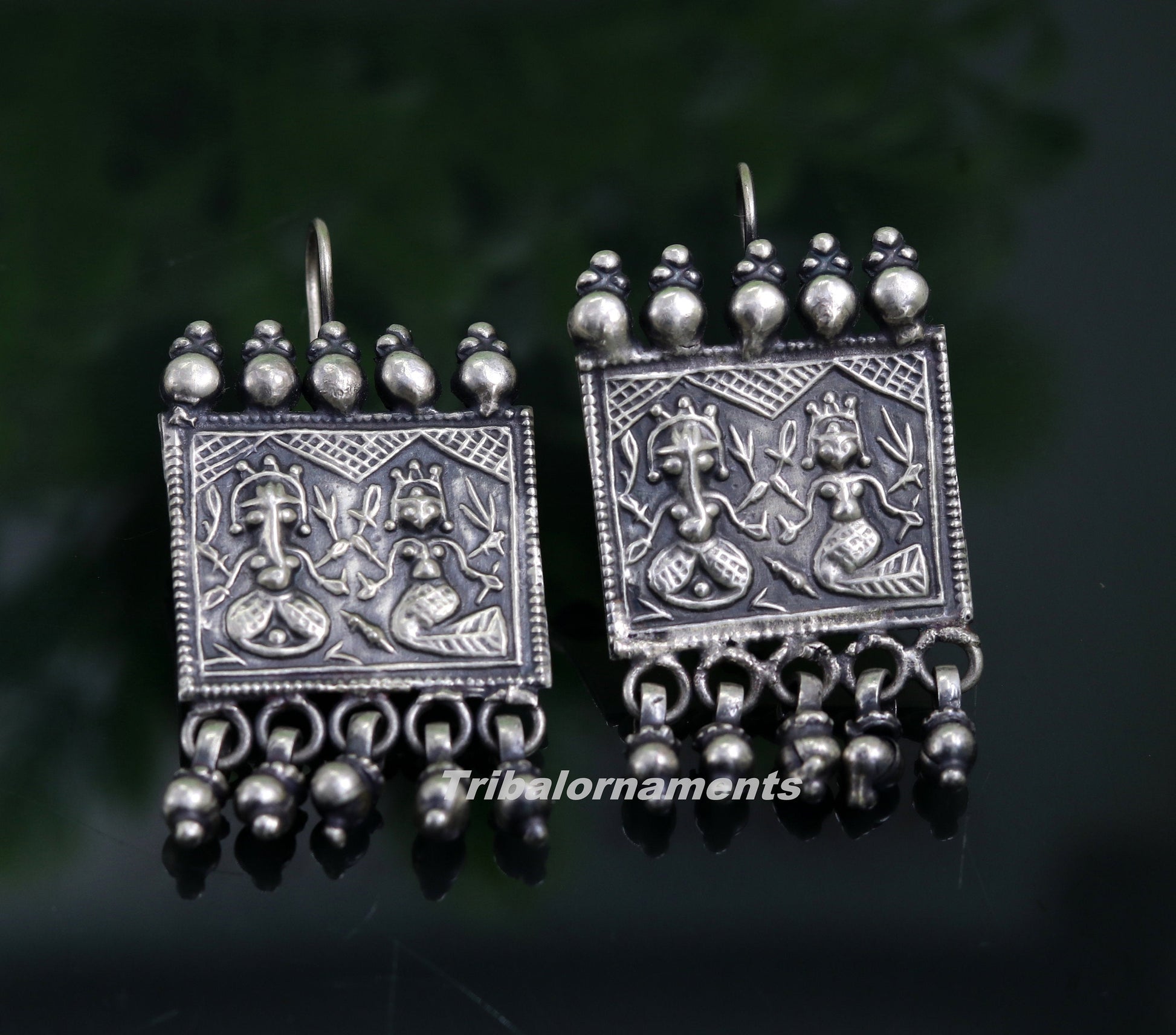 925 sterling silver handmade vintage tribal deity design excellent customized hoops earring with gorgeous hanging drops tribal earrings s829 - TRIBAL ORNAMENTS