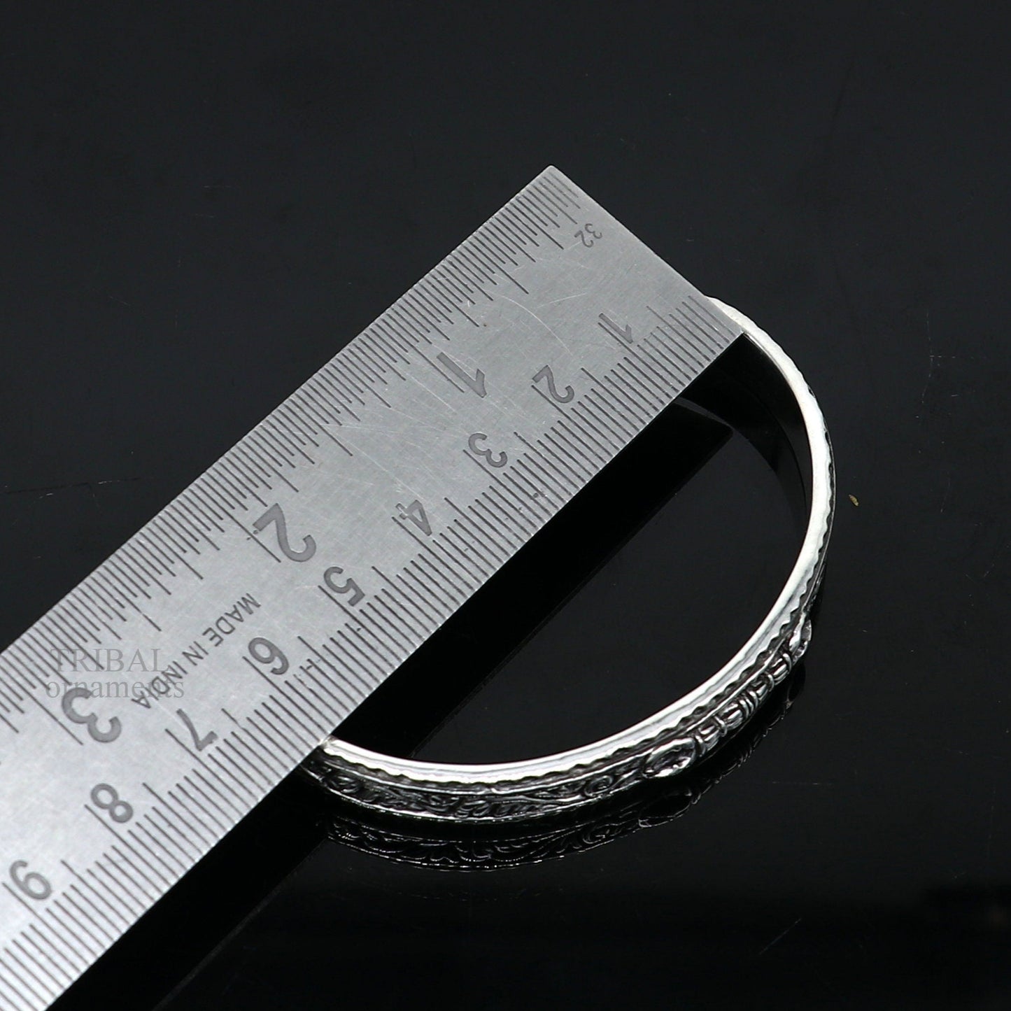 Sterling silver vintage Vajra design unisex tribal bangle cuff bracelet with intricate handmade craftsmanship.