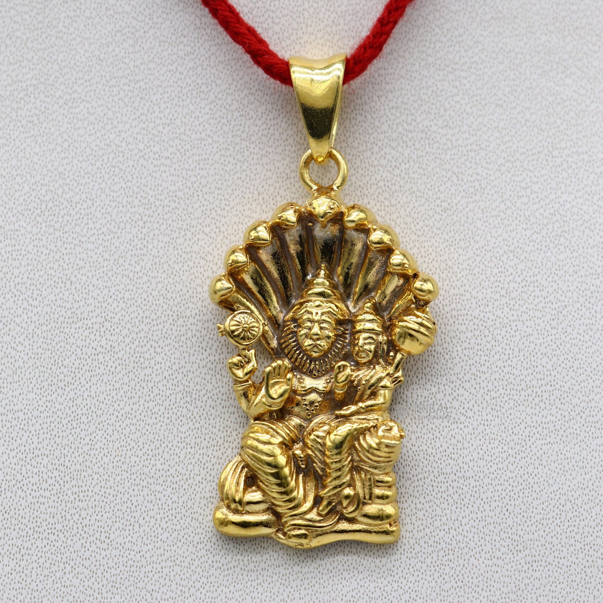 925 sterling silver handmade Vishnu with Laxmi (narsimha)pendant, amazing stylish unisex gold polished pendant personalized jewelry nsp596 - TRIBAL ORNAMENTS