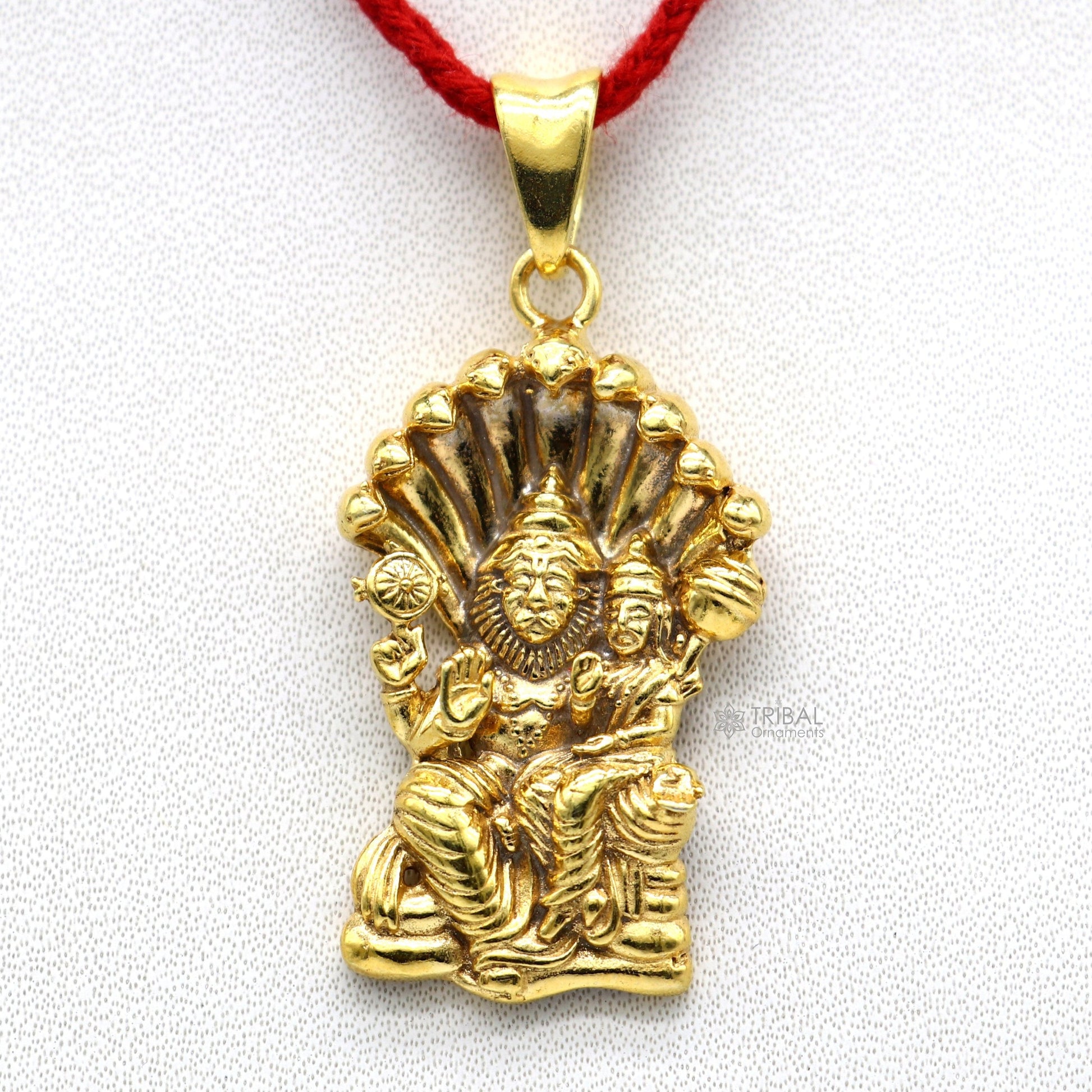 925 sterling silver handmade Vishnu with Laxmi (narsimha)pendant, amazing stylish unisex gold polished pendant personalized jewelry nsp596 - TRIBAL ORNAMENTS