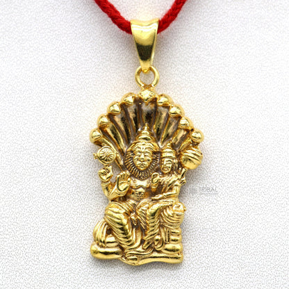 Sterling silver Vishnu with Laxmi Narsimha pendant, unisex gold polished personalized jewelry by TRIBAL ORNAMENTS.