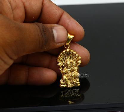 925 sterling silver Vishnu with Laxmi Narsimha pendant, gold polished, unisex handmade jewelry, personalized religious pendant.