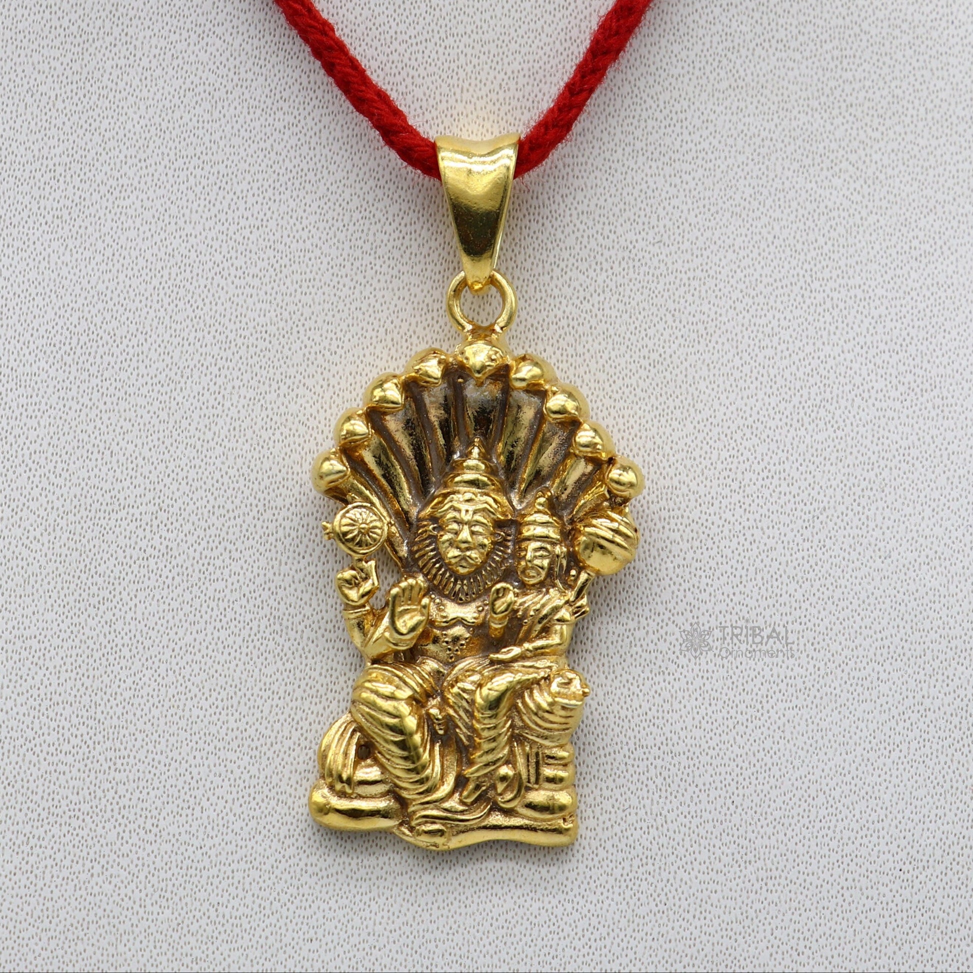 925 sterling silver handmade Vishnu with Laxmi (narsimha)pendant, amazing stylish unisex gold polished pendant personalized jewelry nsp596 - TRIBAL ORNAMENTS