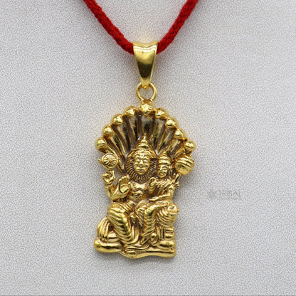 925 sterling silver Vishnu with Laxmi Narsimha pendant, unisex gold-polished personalized jewelry by TRIBAL ORNAMENTS