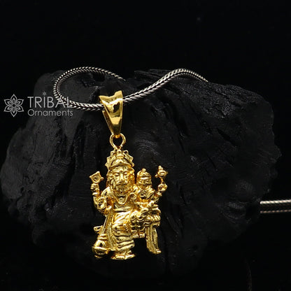 925 sterling silver Vishnu with Laxmi Narsimha pendant, unisex gold-polished personalized jewelry by TRIBAL ORNAMENTS.