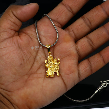Sterling silver Vishnu with Laxmi Narsimha pendant, unisex gold-polished jewelry, handmade tribal design, personalized jewelry accessory.