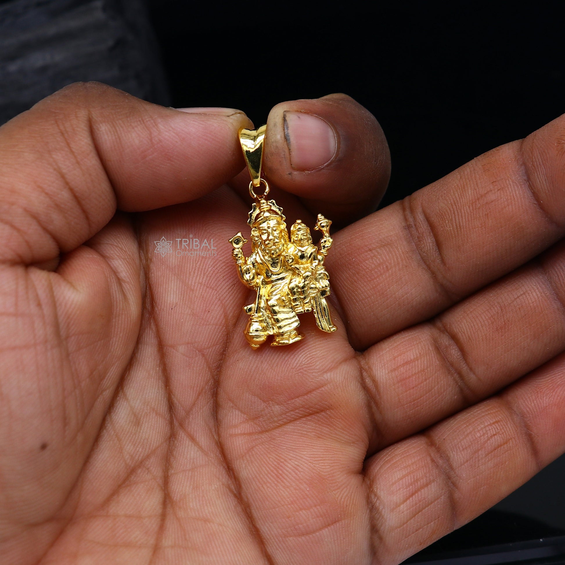 925 silver Vishnu with Laxmi Narsimha pendant, unisex gold polished jewelry, handmade tribal design, personalized jewelry by TRIBAL ORNAMENTS