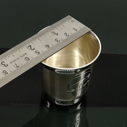 925 sterling silver handmade baby glass tumbler with silver utensils, suitable for water or milk, by Tribal Ornaments.