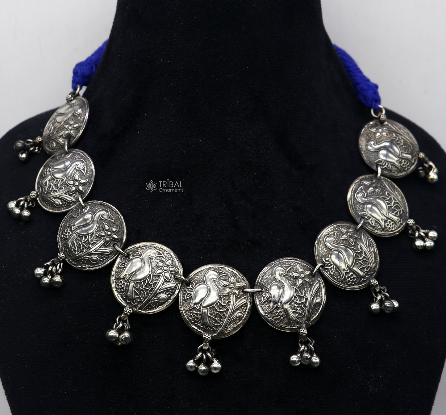 925 sterling silver handmade waved peacock design pendants stylish luxury necklace, best brides belly dance Guttapusalu necklace set663 - TRIBAL ORNAMENTS