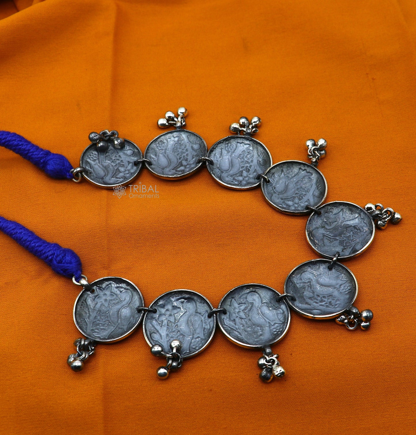 925 sterling silver handmade waved peacock design pendants stylish luxury necklace, best brides belly dance Guttapusalu necklace set663 - TRIBAL ORNAMENTS