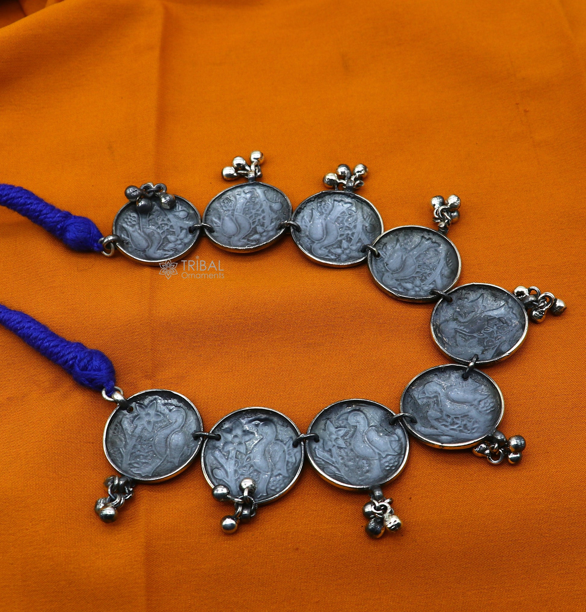 925 sterling silver handmade waved peacock design pendants stylish luxury necklace, best brides belly dance Guttapusalu necklace set663 - TRIBAL ORNAMENTS