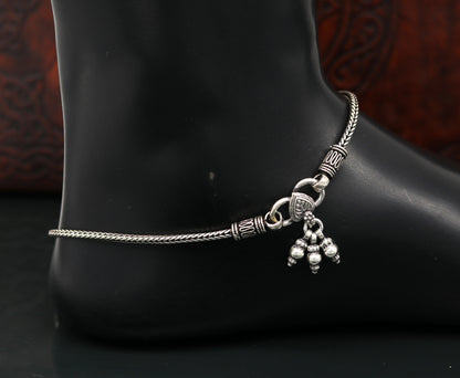 925 Sterling silver handmade wheat chain ankle bracelet, vintage oxidized charm anklets, tribal belly dance customized jewelry nank256 - TRIBAL ORNAMENTS