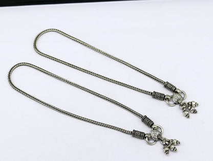 925 Sterling silver handmade wheat chain ankle bracelet, vintage oxidized charm anklets, tribal belly dance customized jewelry nank256 - TRIBAL ORNAMENTS