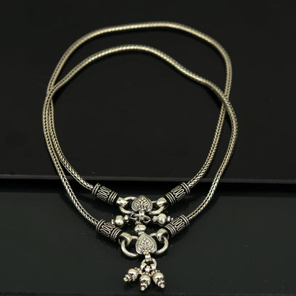 925 Sterling silver handmade wheat chain ankle bracelet, vintage oxidized charm anklets, tribal belly dance customized jewelry nank256 - TRIBAL ORNAMENTS
