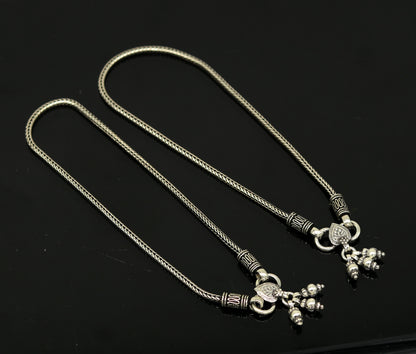 925 Sterling silver handmade wheat chain ankle bracelet, vintage oxidized charm anklets, tribal belly dance customized jewelry nank256 - TRIBAL ORNAMENTS