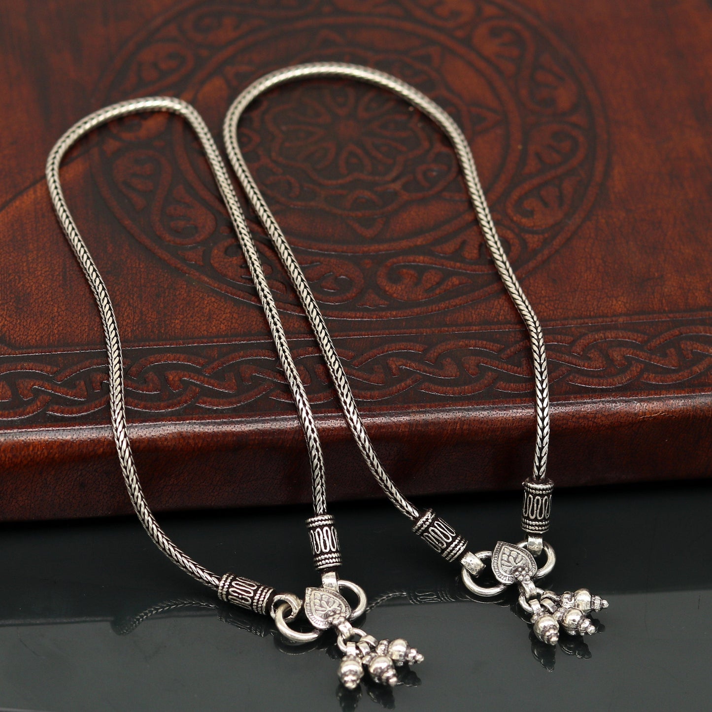 925 Sterling silver handmade wheat chain ankle bracelet, vintage oxidized charm anklets, tribal belly dance customized jewelry nank456 - TRIBAL ORNAMENTS