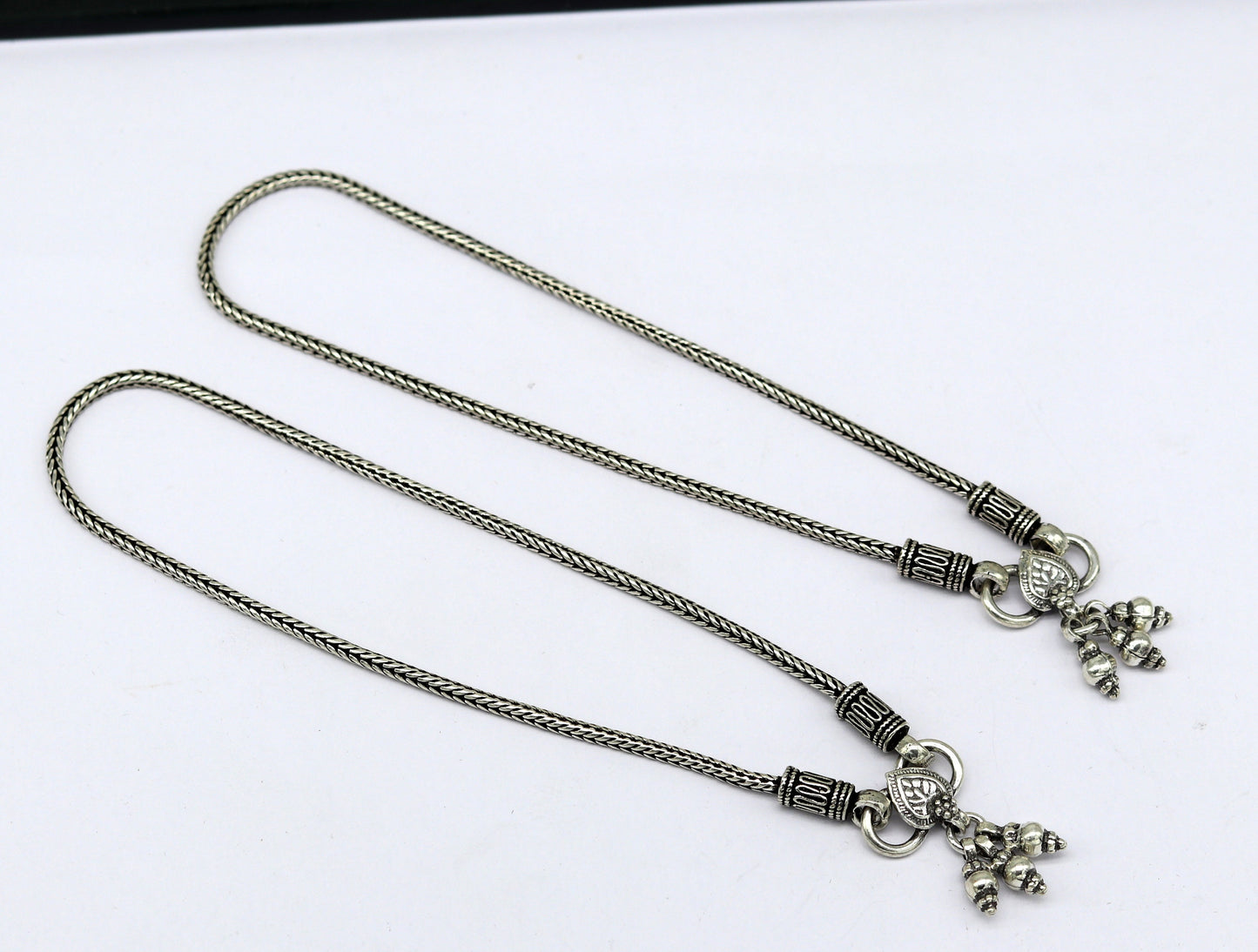 925 Sterling silver handmade wheat chain ankle bracelet, vintage oxidized charm anklets, tribal belly dance customized jewelry nank456 - TRIBAL ORNAMENTS