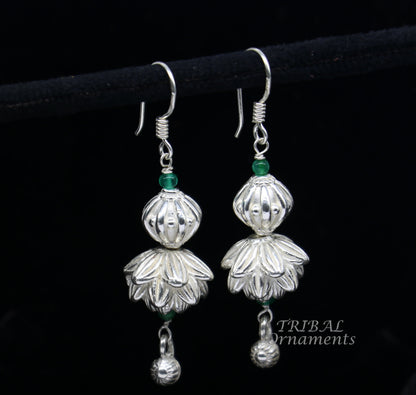 925 sterling silver handmade white finish hook earrings, fabulous hanging drop dangle earrings tribal ethnic jewelry from India s1087 - TRIBAL ORNAMENTS