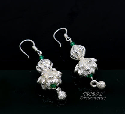 925 sterling silver handmade white finish hook earrings, fabulous hanging drop dangle earrings tribal ethnic jewelry from India s1087 - TRIBAL ORNAMENTS