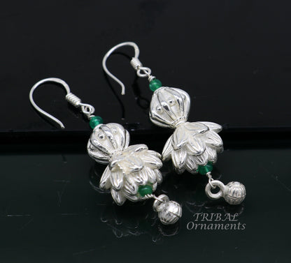925 sterling silver handmade white finish hook earrings, fabulous hanging drop dangle earrings tribal ethnic jewelry from India s1087 - TRIBAL ORNAMENTS