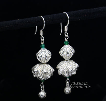 925 sterling silver handmade white finish hook earrings, fabulous hanging drop dangle earrings tribal ethnic jewelry from India s1087 - TRIBAL ORNAMENTS