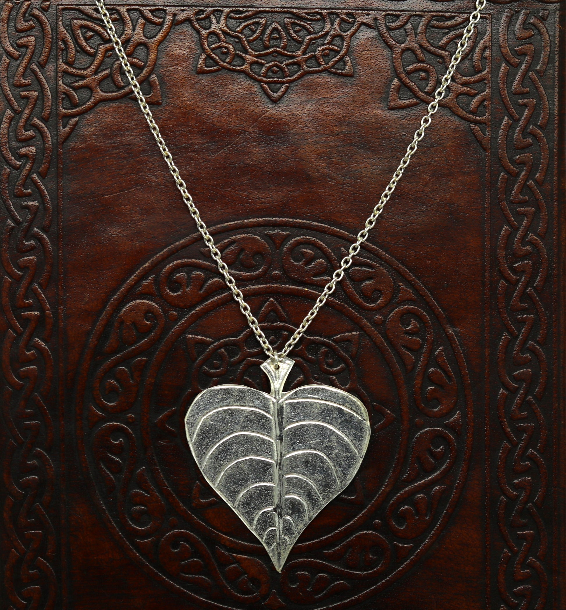 Sterling silver heart-shaped peepal tree leaves pendant necklace with matching hoops earrings, tribal jewelry for brides and belly dance.