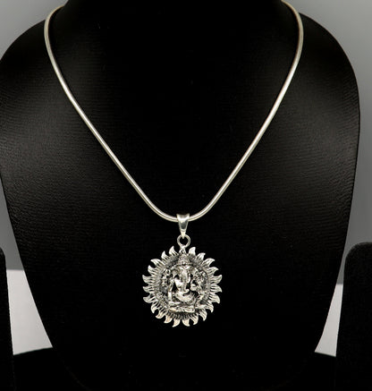 Sterling silver Lord Ganesha pendant from TRIBAL ORNAMENTS, vintage Hindu jewelry, unisex, customizable gift locket.