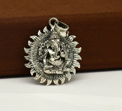 Sterling silver Lord Ganesha pendant by Tribal Ornaments, featuring a vintage Hindu idol design for unisex jewelry and gifting.