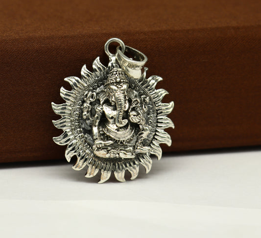 Sterling silver Lord Ganesha pendant by Tribal Ornaments, featuring a vintage Hindu idol design for unisex jewelry and gifting.