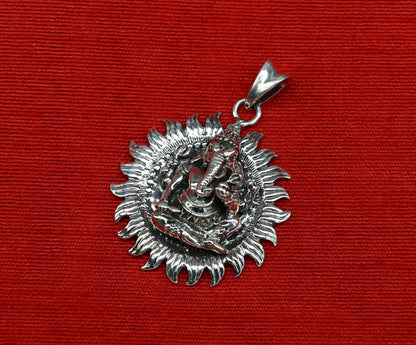 Sterling silver Lord Ganesha pendant by TRIBAL ORNAMENTS, vintage Hindu jewelry, unisex customized gift locket with intricate design.