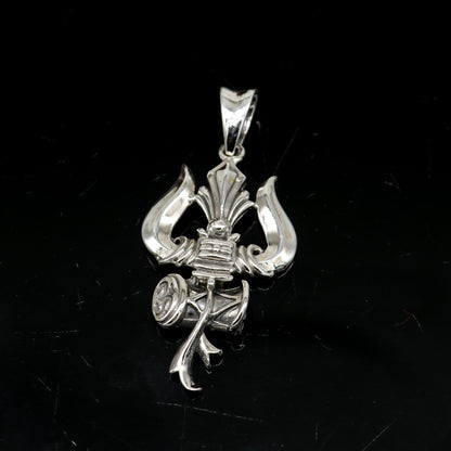Sterling silver Lord Shiva trident pendant with vintage design, detailed Hindu idol jewelry from Tribal Ornaments.