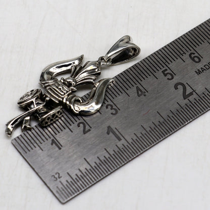925 sterling silver Lord Shiva trident pendant with vintage design, featuring intricate Hindu idol details and customizable jewelry style.