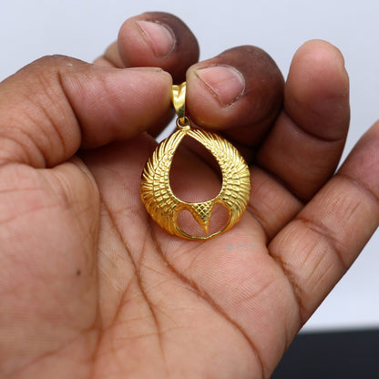 925 sterling silver Lord Vishnu vahan Garuda eagle pendant with gold polish, detailed Hindu jewelry, handcrafted by TRIBAL ORNAMENTS