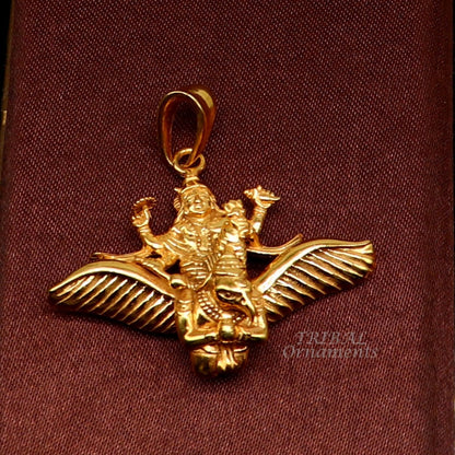 925 sterling silver Lord Vishnu pendant with Garuda, gold polished Hindu jewelry, unisex customizable locket by TRIBAL ORNAMENTS.