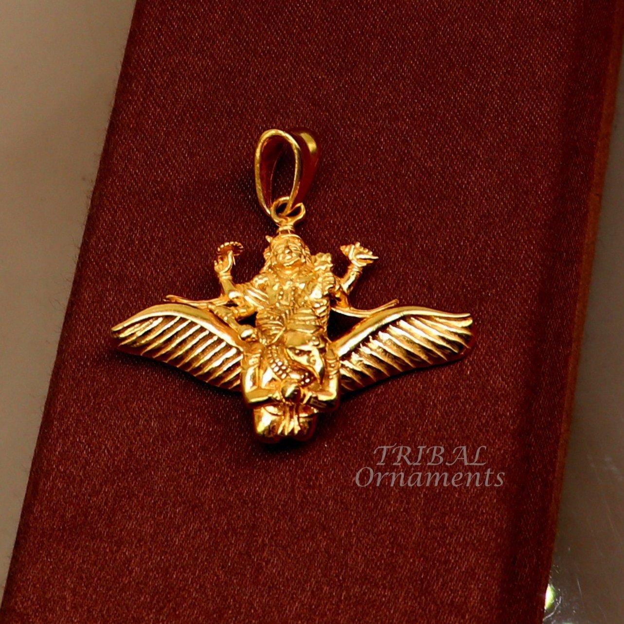 925 sterling silver Hindu idol Lord Vishnu with Garuda gold polished pendant, excellent unisex locket pendant customized jewelry nsp544 - TRIBAL ORNAMENTS