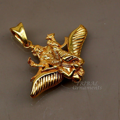 925 sterling silver Lord Vishnu with Garuda pendant, gold polished Hindu jewelry, unisex customized locket by TRIBAL ORNAMENTS