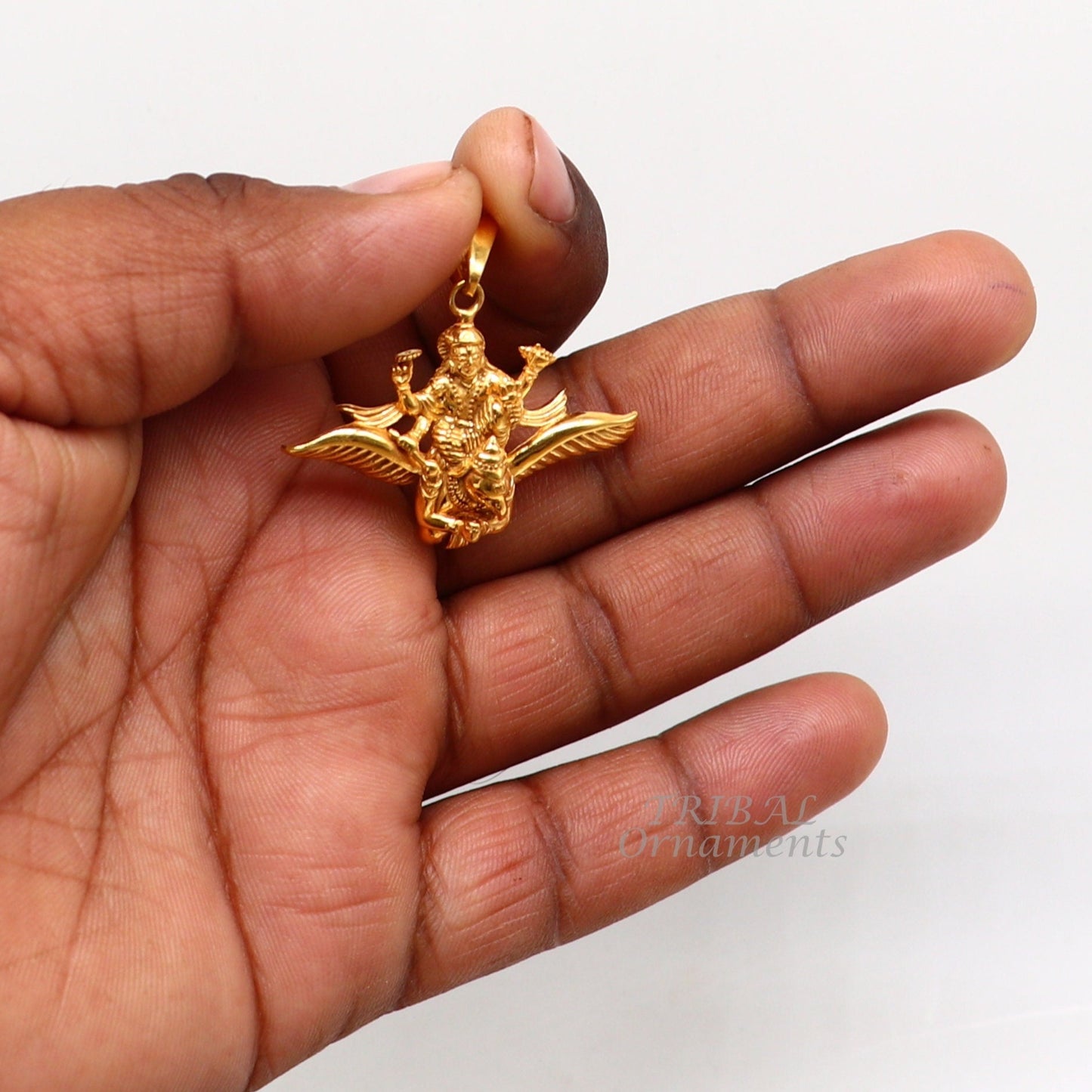 925 sterling silver Hindu idol Lord Vishnu with Garuda gold polished pendant, excellent unisex locket pendant customized jewelry nsp544 - TRIBAL ORNAMENTS