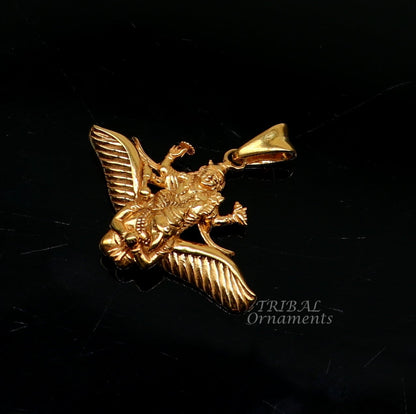 Sterling silver Lord Vishnu with Garuda pendant, gold polished Hindu jewelry, unisex customized locket from Tribal Ornaments.