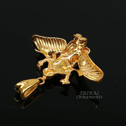 Sterling silver Lord Vishnu with Garuda pendant, unisex customized jewelry, gold polished Hindu idol, tribal ornaments design.