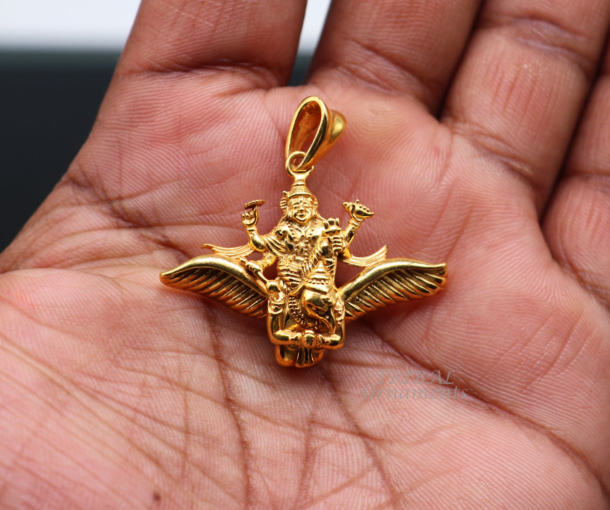 925 sterling silver Hindu idol Lord Vishnu with Garuda gold polished pendant, excellent unisex locket pendant customized jewelry nsp544 - TRIBAL ORNAMENTS
